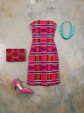 Banana Republic Strapless Multicolor Dress Cocktail Wedding Guest Size 6 Petite